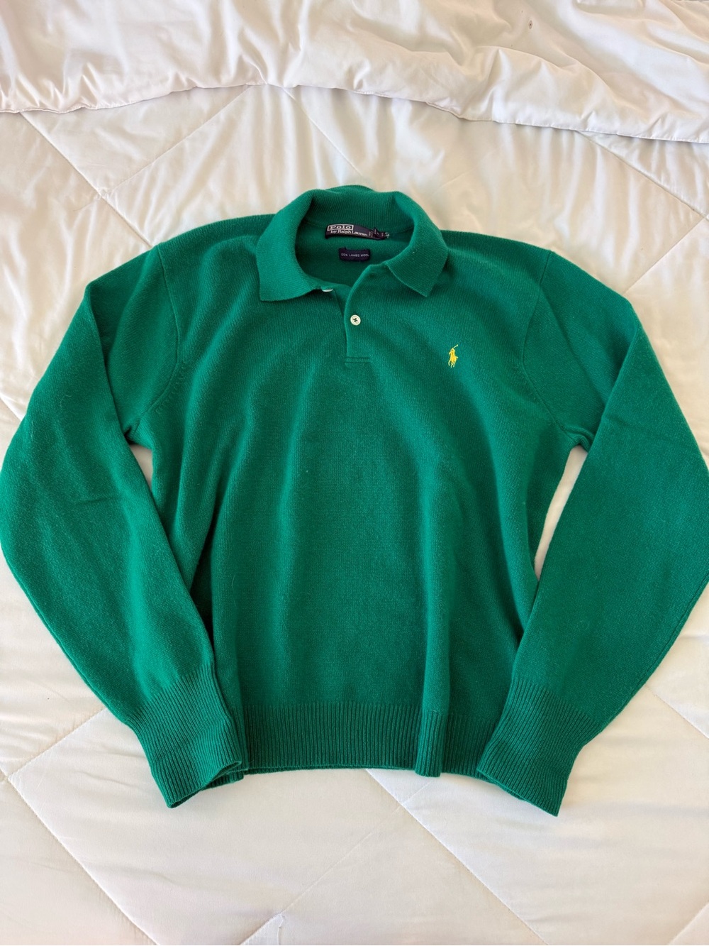 Polo by Ralph Lauren Green Long-Sleeve Wool Knit Polo Shirt